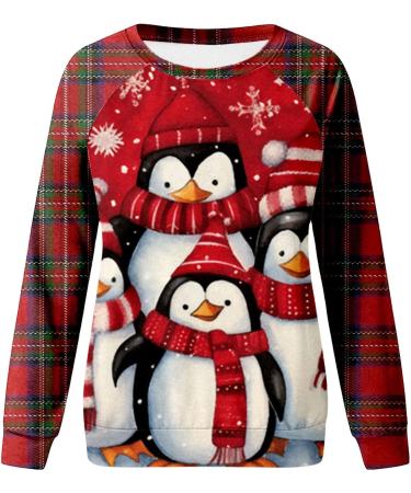 Women's Christmas Snowman & Penguin Sweatshirt - Cozy O-Neck Raglan Top for Winter Holidays - Buy Online on SooperMarket.com
