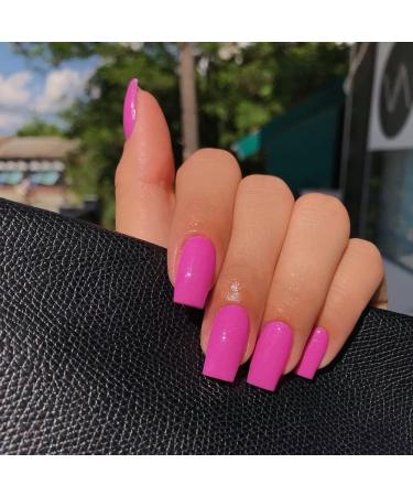 Hot Pink Medium Length Press On Nails Kit - 24PCS Square Fake Nails Set for Women - Summer Acrylic Glue On Nail Extensions - Buy Online on SooperMarket.com