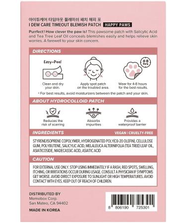 I DEW CARE Hydrocolloid Acne Pimple Patch - 36 Count with Tea Tree Oil | Happy Paws Blemish Patch for Mother's Day - Buy Online on SooperMarket.com