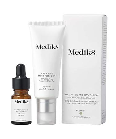 Medik8 Balance Moisturiser with Glycolic Acid Activator 97% Oil-Free Probiotic Mattifier with AHA Surface Perfector 50ml + 10ml