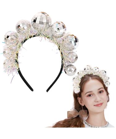 Disco Headband Silver Disco Ball Hair Loop Glitter Ball Headband Mini Disco Balls Accessories Vintage Headband for Women Girls