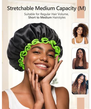 Mikimini Black Shower Hood for Women Men & Girls 2-Pack Reusable Waterproof Bathing Hood with Soft PEVA Lining Stretchy Medium Black & Green - Buy Online on SooperMarket.com