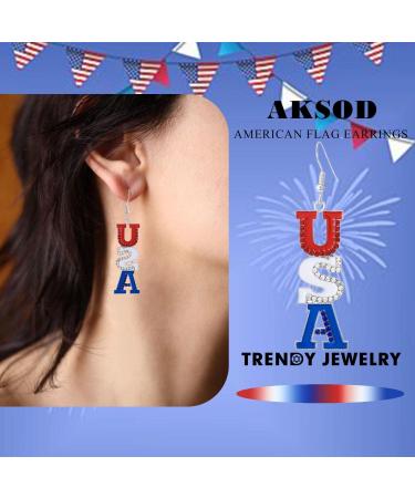 Independence Day Earrings - Sparkly Rhinestone American Flag Dangle Earrings for 4th of July - Patriotic Jewelry for Women - Buy Online on SooperMarket.com