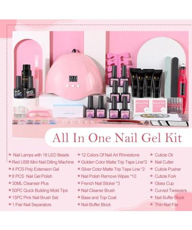 40PC Gel Nail Polish Kit with U V Light Starter Kit and Drill 8PC Gel Polish 4PC Poly Nail Gel Top Base Coat Glitter Nail Rhinestones Multi Type Complete Gel Manicure Kit for Women DIY Salon at Home 1.1 - Buy Online on SooperMarket.com