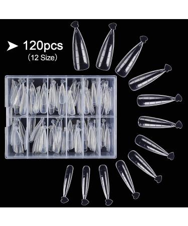 Kalolary 120Pcs Clear Dual Nail System - MOOLD ACYLL Stiletto Nail Extension Tips for Nail Art | 12 Sizes with Scale for Perfect Manicure - Buy Online on SooperMarket.com