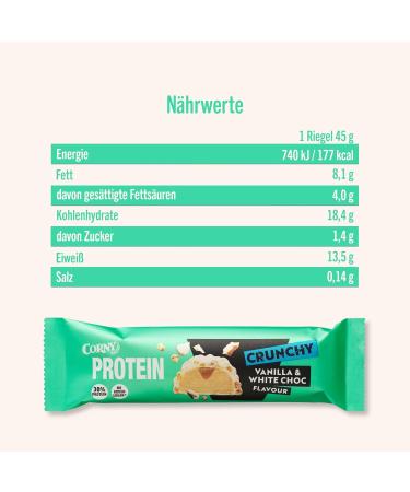 Buy Corny Protein Crunchy Vanilla & White Chocolate Bars | 30% Protein No Added Sugar | Bulk Pack of 12x45g - International Shipping Available - Buy Online on SooperMarket.com