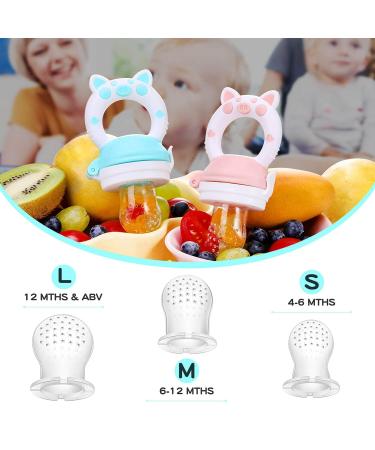 Baby Fruit Food Feeder Pacifier - Fresh Teething Teether Toy for 3-24 Months | 6 Pcs Silicone Pouches | Piggy Handle 2-Pack (Pink) - Buy Online on SooperMarket.com