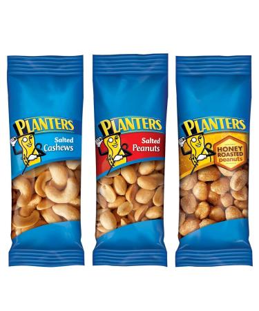 PLANTERS Variety Packs (Salted Cashews Salted Peanuts & Honey Roasted Peanuts) 36 Packs  Individual Bags of On-the-Go Nut Snacks  No Cholesterol or Trans Fats  Source of Fiber and Healthy Fats