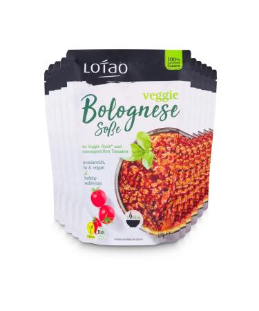 Lotao vegan bolognese sauce with vegan hack 10x320g package |Bio tomato sauce with veggie hack butcher replacement |Fast vegetarian and vegan ready meals + foods without additives + soy