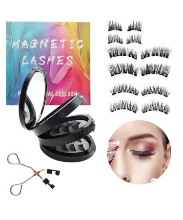 Movstriker Magnetic Eyelashes without Eyeliner Reusable 4 Pairs False Eyelashes Magnetic No Glue Natural Look 3D Effect Magnetic Lashes with Applicator Waterproof and Easy to Wear(Black)