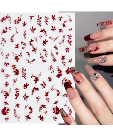 6 Sheets 3D Flower Nail Art Stickers - Self-Adhesive Leaf & Floral Designs for DIY Manicure - Red White Black Nail Decals for Women - Buy Online on SooperMarket.com