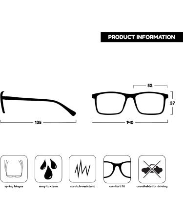Opulize Ink Long-Sightedness Glasses - Large Rectangular Frame Scratch-Resistant Gray Spring Hinges - M4-7 -50 -2.5 Diopters (1 Pack) - Buy Online on SooperMarket.com