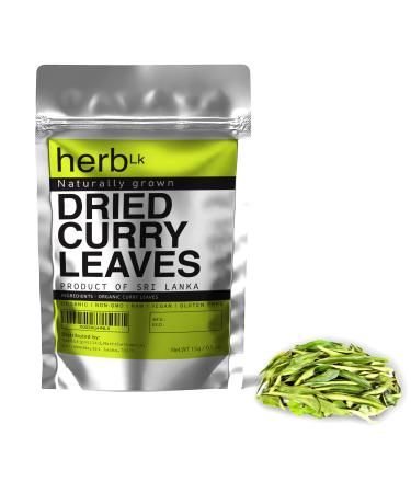 HerbLk Dried Curry Leaves (0.5 Oz / 15g) Naturally Grown 300+ Leaves Ceylon Spices Food Organic Dried Kari Patta Aromatic Flavors USDA Non-GMO No Additives No Gluten Vegan From Sri Lanka