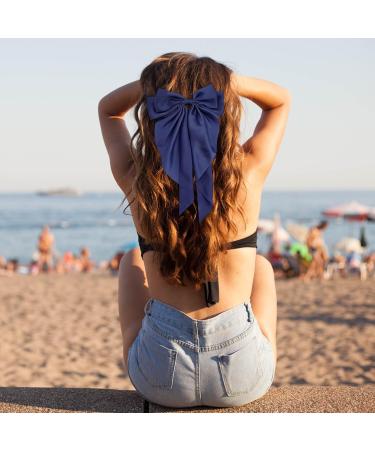 Navy Blue Bow Clips for Women Satin Hair Bow for French Long Tail Elegant and Cute Big Bows for Hair About Solid Soft Hair Accessories Birthday Wedding Party Gifts - Buy Online on SooperMarket.com