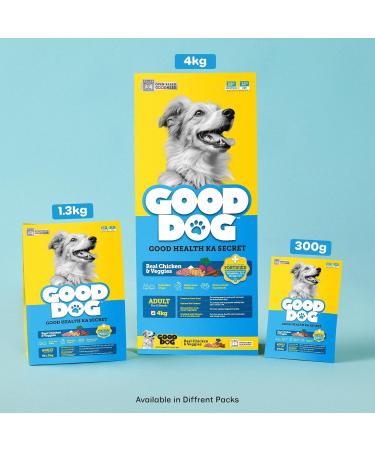 Good Dog Real Chicken & Veggies Adult Dog Food| Gently Oven Baked Kibbles | 60% Real Chicken | Fortified with Vitamin A D E & Omega 3 & 6 | for Dog 18 Months Onwards | Pack of 2 (300g*2) - Buy Online on SooperMarket.com