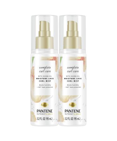 Pantene Heat Protectant Spray with Jojoba Oil for Curly Hair Nutrient Blends Moisture Lock Curl Mist Sulfate Free 3.2 fl oz Twin Pack Curl Lock Spray