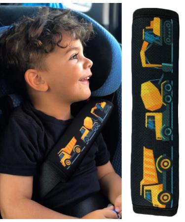 HECKBO 1x Kids Car Seat Belt Pads Seat Belt Protectors - Construction Cars - Seat Belt Pads for Kids and Babies- Ideal for Any Seat Belt Car Booster Seat Kids Bicycle Construction Cars 1 piece