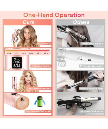 Upgraded Cordless Automatic Curling Iron - Portable Hair Curler with 6 Temperatures & Timers 5000mAh Rechargeable Battery - Buy Online on SooperMarket.com