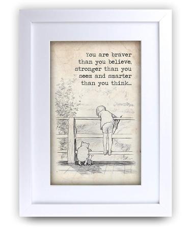 HWC Trading FR Winnie the Pooh Braver Stronger Smarter A3 Framed Printed Quote Nursery Print Baby Shower Room Gifts New Born Bedroom Gift Print Photo Picture Frame Display