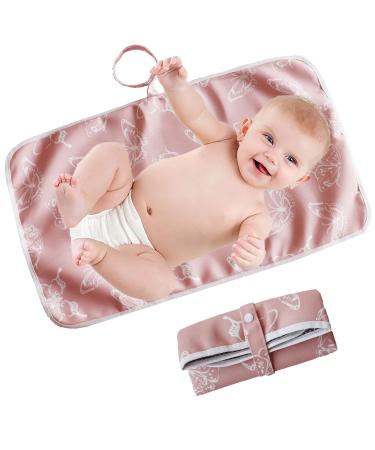 Portable Changing Mat Baby Foldable Travel Changing Mat Infant Urinal Pad 60cm x 35cm Waterproof Nappy Change Mat for Travel Home Outside - KAMHBE (Pink)