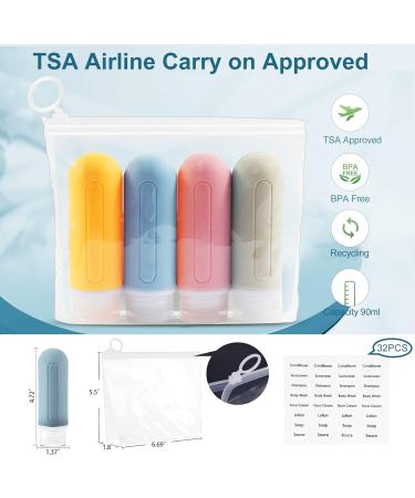 Peoyoye Travel Bottles Set - 89ml Silicone Containers for Toiletries Shampoo & Travel Essentials with Bag & Labels - Perfect for International Travel - Buy Online on SooperMarket.com