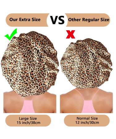 3PCS Extra Large Satin Bonnets for Sleeping - Hair Bonnets for Black Women - Braids Curly Hair - C-black, Rose Gold, Leopard - Buy Online on SooperMarket.com
