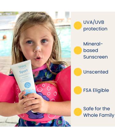 TruKid Sport SPF30 Face Sunscreen - Unscented Natural Reef-Friendly | Travel Size Baby & Kids Sunscreen - Water Resistant Beach Defense for All Ages - Buy Online on SooperMarket.com