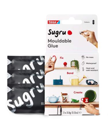 Sugru by Tesa - All Purpose Repair Glue, Moldable Silicone Household Adhesive - Craft Glue For Everything, Creative Fixing, Repairing, Bonding & Personalizing - 3 Pack - Black (3.5g/ea) Black Glue