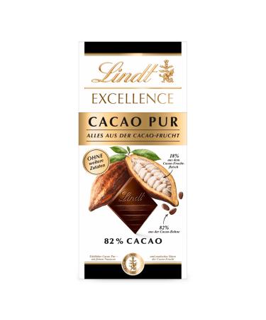 Lindt Excellence Cacao PUR - Edelbitter chocolate |80 g Tafel |Without any refined sugarEverything from the cocoa fruit |Intensive cocoa taste |Dark chocolate |Vegan chocolate