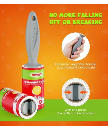 KONIZY Pet Hair Lint Rollers Mega Value Set - 300 Sheets - Portable Lint Remover for Clothes, Furniture, Carpet - Dog & Cat Hair Removal - Extra Sticky - Upgraded Handle - Red - Buy Online on SooperMarket.com