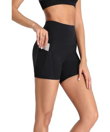 Oalka Women's High Waist Yoga Shorts with Side Pockets - Black - Size Medium - Buy Online on SooperMarket.com