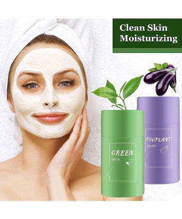 2PCs Green Tea Clay Mask Stick - Oil Control Acne Clearing & Blackhead Remover - Moisturizing Green Tea + Aubergine Formula for Flawless Skin - Buy Online on SooperMarket.com