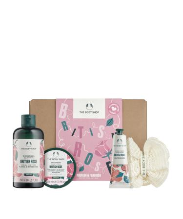 The Body Shop Nourish & Flourish British Rose Body Care Gift Set Vegan 4-Piece Gift Set