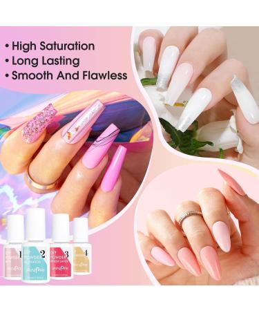 Jelly Nude Acrylic Dipping Powder System Essentials KitLiquid Glue Set Steps 1-4 Base Coat Activator Top Brush Saver Long Lasting and No Nail Lamp Needed for French Nails - Buy Online on SooperMarket.com
