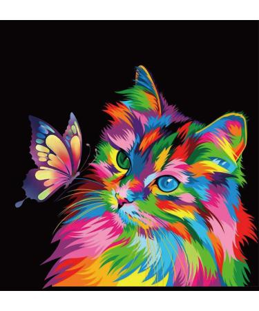 Elftoyer Paint by Numbers for Kids & Adults & Beginner   DIY Canvas Painting Gift Kits for Home Decoration - Colorful Cats and Butterflies 16 x 20 inch (Without Framed) 16Wx20L - Frameless