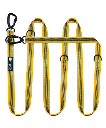 bluzelle Strong Double Dog Lead 3m for Large Dogs up to 220lb Adjustable & Rubberised Tape with Reflective Seam 2x Carabiner Clip 360 Aluminum Crossbody Strap Hands Free Dog Leash Color:Yellow