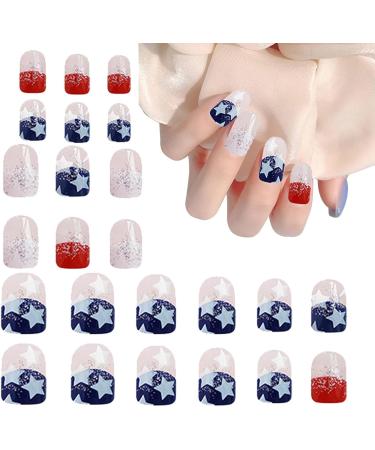 Independence Day Press On Nail | American Flag Design Full Cover Nails - 4th Of July Cute Nails Stick On Nails American Stars And Stripes Patriotic Nail Art - Buy Online on SooperMarket.com