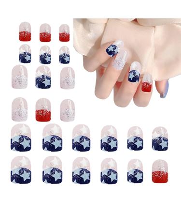 Teksome Independence Day Press On Nail Stars And Stripes Designs False Nails 4th Of July Cute Nails Stick On Nails Stars And Stripes Patriotic