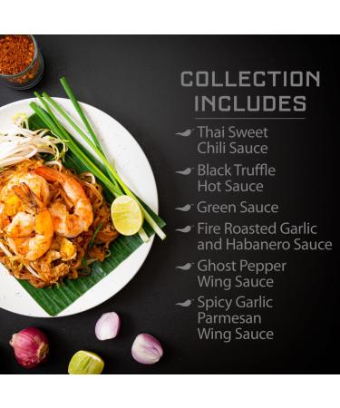 Melinda's Craft Pepper Sauce Gift Set - Black Truffle, Thai Sweet Chili, Roasted Garlic & Habanero, Ghost Pepper, Spicy Garlic Parmesan - 12 oz, 6 Pack - Buy Online on SooperMarket.com