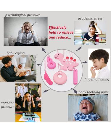 Chew Necklace 5 Pack for Sensory Kids - Pink Dinosaur Sensory Chew Toys for Autism, ADHD, Anxiety - BPA Free Silicone Stim Toy - Buy Online on SooperMarket.com