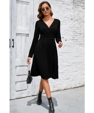OUGES Women's Spring Casual Midi Dress - Long Sleeve V-Neck Floral Wrap Dress with Pockets - Buy Online on SooperMarket.com