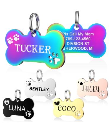 Yehanti dog brand with engraving - dog brand personalized with name telephone number and address stainless steel name tag for collar trailer brand for dogs cats and puppies (bones) hollow bones