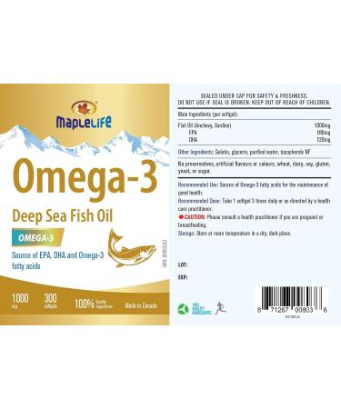 MapleLife - Omega-3 Deep Sea Fish Oil - High Potency - Brain & Heart Health Support - DHA EPA Omeaga-3 Fatty Acids - Fish Oil Softgels 1000 Mg - 300 softgels - Buy Online on SooperMarket.com