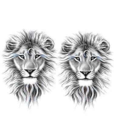 Oottati 2 Sheets Arm Thigh Leg Waterproof Fake Temporary Tattoos Sticker Grey Lion