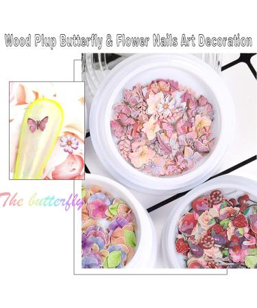 300Pcs 3D Wood Pulp Flower Nail Art Charm Set for DIY Crafting - Nail Charms Butterfly and Bow Design - S1 - Buy Online on SooperMarket.com