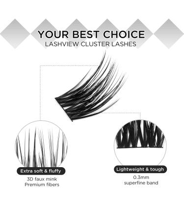 LASHVIEW Cluster Lashes - DIY 3D Eyelash Extensions, Reusable, Black, Super Thin Band, 24 Criss Cross Mix - Buy Online on SooperMarket.com