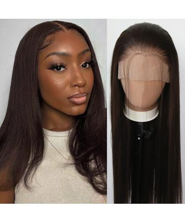 Towarm Dark Brown Wig Long Straight Chocolate Brown Synthetic Lace Front Wigs Pre Plucked Natural Hairline with Baby Hair for Black Women Sorrel Heat Resistant Fiber Hair Cosplay Daily Wear Wig