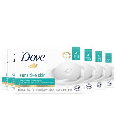 Dove Beauty Bar More Moisturizing Than Bar Soap for Softer Skin, Fragrance Free, Hypoallergenic Sensitive Skin With Gentle Cleanser 3.75 oz, 24 Bars