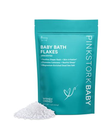 Pink Stork Baby Bath Flakes: Fragrance-Free Bath Salts & Soak for Kids, Newborn Baby Essentials, Infant & Toddler Bath Time, Soothes Diaper Rash, Support Skin Moisture, Women-Owned, 16 oz