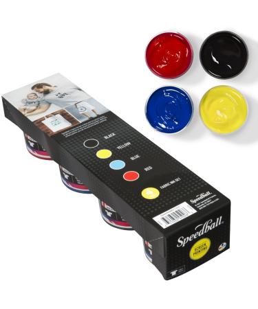 Speedball Fabric Screen Printing Ink Starter Set  4-Colors  4-Ounce for T-Shirt and Silkscreen Printmaking (Black  Yellow  Blue  Red)